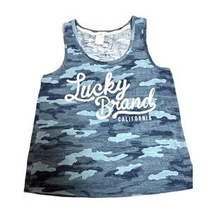 Lucky Brand Blue Camo Tank Top Women's Large 95% Cotton 5% Spandex Graphic Print